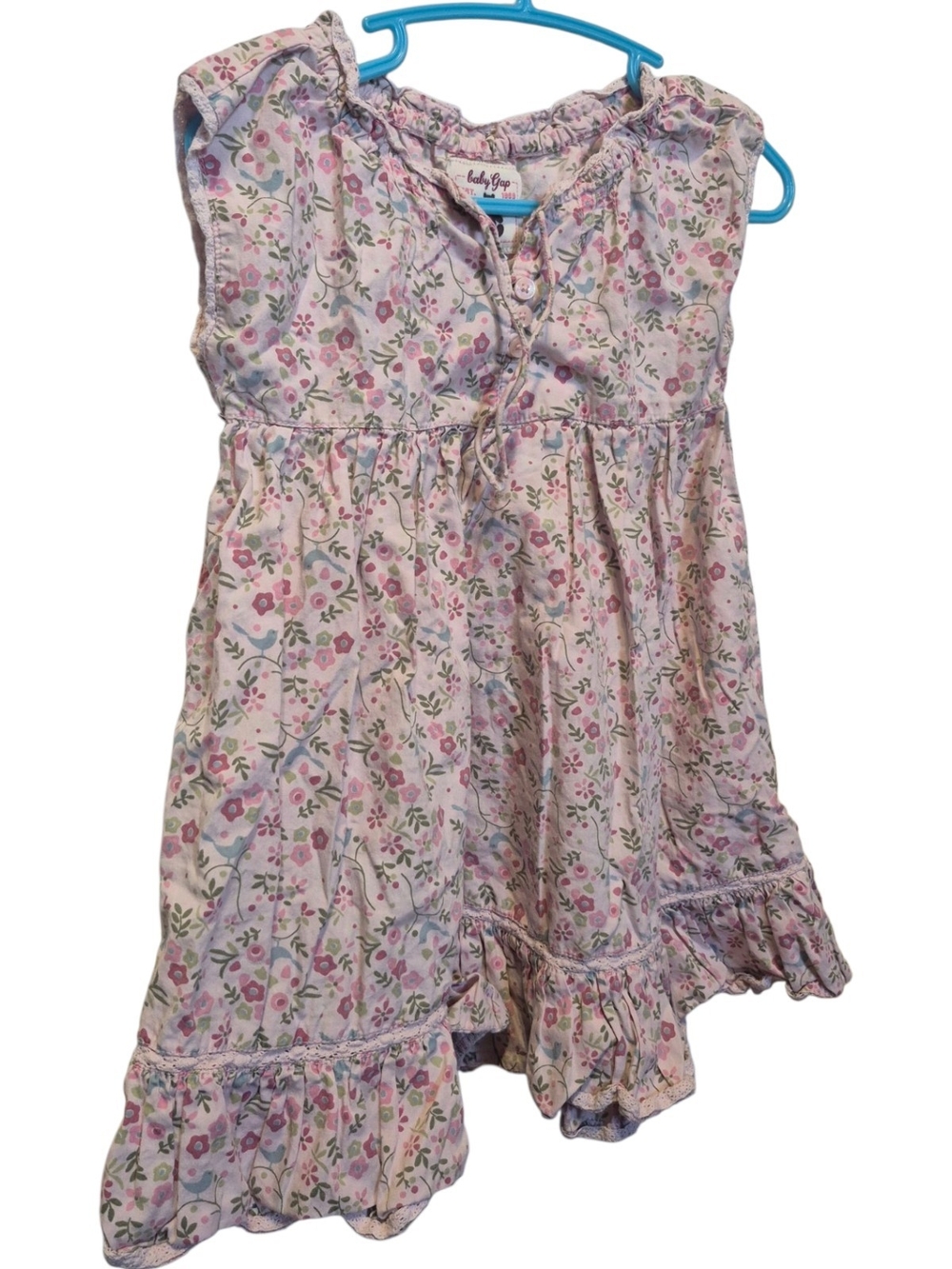 GAP Pink and Green Floral Cotton Sundress with Ruffle Hem